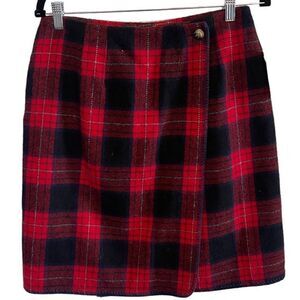 NWT- Vintage Old Stock- Marsh Landing Wool Plaid Red Navy Blue Wrap Skirt, 12